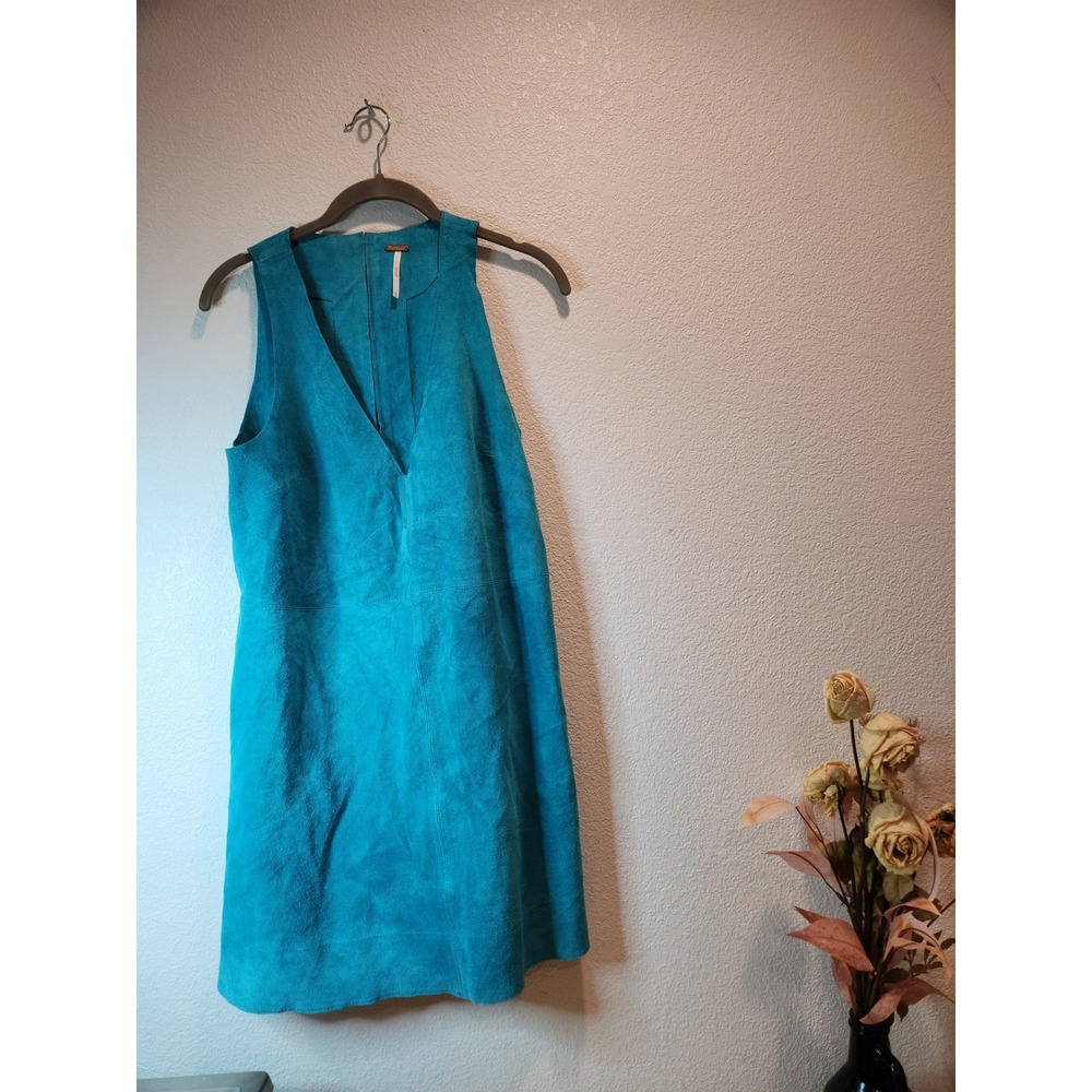 Free People 100% Suede Turquoise Sleeveless Mini Dress XS NWT Festival Boho $168